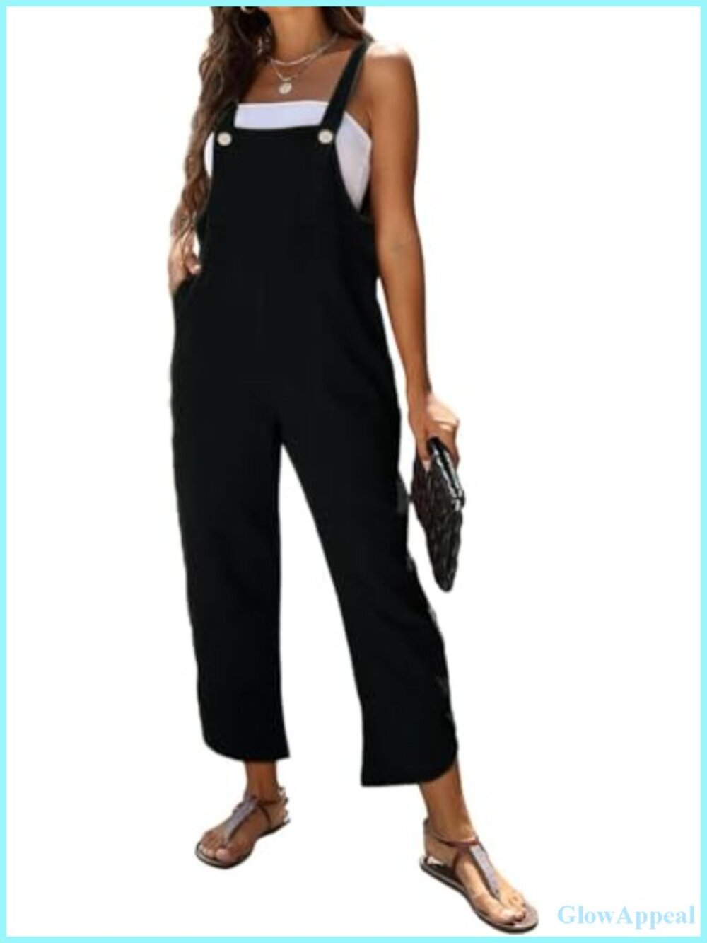 Women's Sleeveless Cotton Linen Baggy Wide Leg Overalls Rompers Jumpsuit
